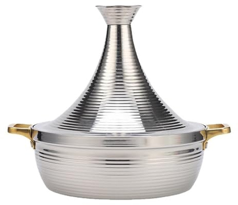 LVYUDS Tajine Induction Marocain pour Cuisson Trois Couches de Acier avec Conique Couvercle Approprié pour Hôtel, Restaurant et Maison Utiliser(Color:Silver,Size:24cm)