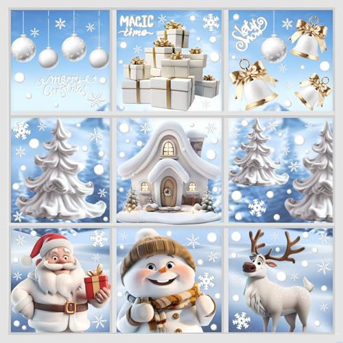 230 Pièce Stickers Noel Fenetre Reutilisable, Décorations de Noël, Deco Fenetre Noel Electrostatique de Blancs, Père Noël, élan, Flocons de Neige, Bonhomme de Neige