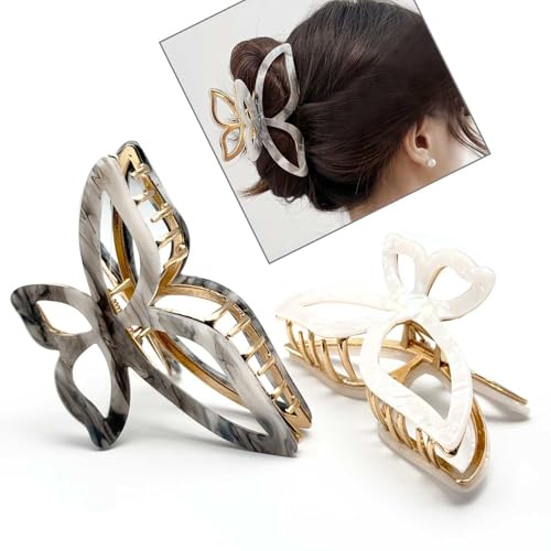 Pinzas grandes de mariposa para el pelo de 11 cm, pinzas de acetato, pinzas de garra grandes, pinzas de metal, fuerte sujeción para mujeres y niñas, cabello grueso, clip de agarre antideslizante, 2