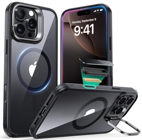 ESR für iPhone 16 Pro Max Hülle Kompatibel mit MagSafe [Robust Ständer] Zertifizierte Militärschutz Handyhülle iPhone 16 Pro Max Versteck Ständer Case, Stoßfest Kratzfest Schutzhülle, Schwarz