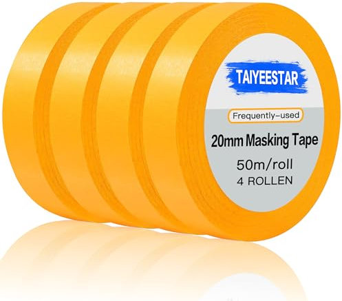 Taiyeestar 4 Rollen Malerkrepp, Goldband Klebeband, Profi-Kreppband für Malerband, Abdeckband Malertape Klebeband Washi Tape Gold Papiertape Selbstklebend (20 mm x 50 m)