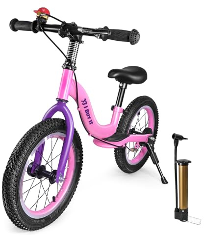 I BUY IT 14/16 Zoll Laufrad ab 3 4 5 6 7 Jahre Jungen Mädchen, Verstellbares Kinder Laufräder mit Bremse & Ständer, Kinderlaufrad ohne Pedale mit Luftreifen & Fußstütze | Verstellbares Kinder Laufräder fur Jungen Mädchen, Kinderlaufrad ohne Pedale mit Luftreifen & Fußstütze