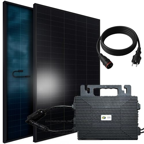SUNNIVA® 880W Balkonkraftwerk 800W komplett Steckdose, Astro Energy 800W Wechselrichter, PV Solaranlage Komplettset, 2x 440W BIFAZIAL, BLACK Frame, Single Glas Solarmodule, inkl. 5m Kabel - Bluetooth