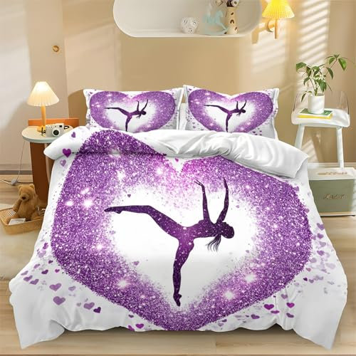 copripiumino stampato Cuore viola scintillante Set Copripiumino Con Microfibra Di Fodere Viola Del Letto Con Federa Per Cuscino Con Cerniera Abito Tre Pezzi Adatto A Ragazzi E Ragazze 220 x 240 cm
