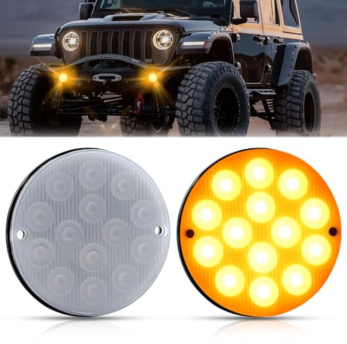 Biqing 2PCS Rond 3 Inch Feux de Gabarit Latéraux LED 12V 24V,Multifunction 14LED D'avertissement de Danger D'urgence Lumière Stroboscopique Feux Arriere LED Pour Remorque Voiture Camion SUV(Jaune)