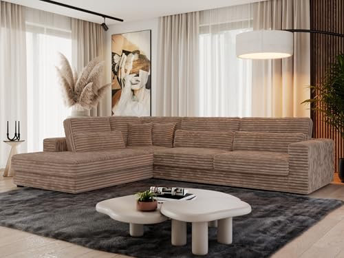 MKS MEBLE Ecksofa Sofa L-Form Braun Cord, Wohnlandschaft L-Form, Couch L Form, Sofagarnitur Couchgarnitur Polsterecke, Breite: 316 cm - Savona L - Braun Cord - Links
