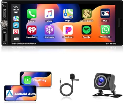 Podofo CarPlay 1 Din Radio de Coche con Type-C, 2G+32G Bluetooth 5.0 Pantalla Coche Táctil 6,86 Wireless Android Auto Autoradio, MirrorLink, FM/RDS Radio, USB, Bluetooth, EQ, DSP, SWC+ Cámara Trasera