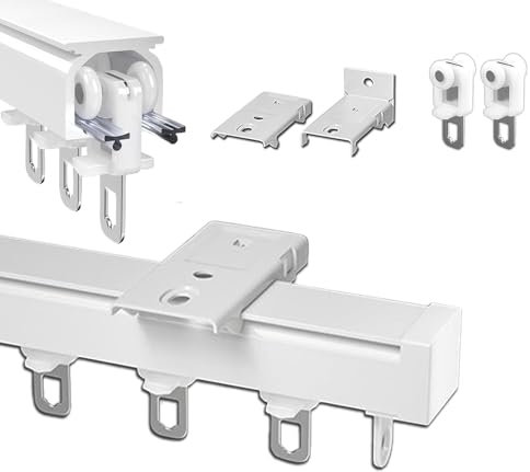 Robusto Binario per Tende Da Esterno Bastone Binario A Soffitto In Alluminio, Divisorio per Stanze, Binario per Tende Da Soffitto, Fornito con Rullo, Facile Da Installare, 50-600cm(Bianco,4.2m(13.8ft)
