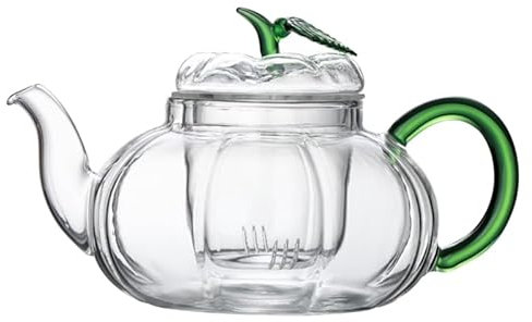 Cabilock Heat Resistant Glass Teapot 600Ml with Comfortable Cool-Touch Handle for Flower Tea Green Herbal Tea and Kung Fu Brewing at Home or Office