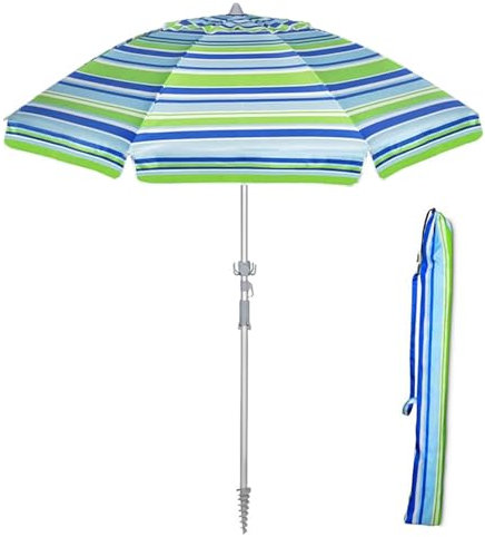 Générique Parasol de Plage 220cm, Parasol Portable Inclinable avec Ancre de Sable, Parasol D'extérieur Résistant au Vent avec Protection UV 50+ et Sac de Transport