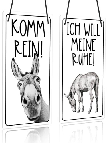 Putuo Decor PVC Türschild Esel – Doppelseitiges Komm rein/Ich will meine Ruhe Schild mit lustigem Esel-Motiv für Haustür, Schlafzimmer oder Büro
