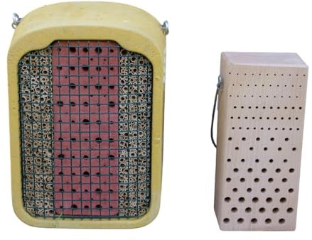 Insektennisthilfe Kombi-Satz 2 Stück - Insektenhotel mit Lehm & Schilf + Nistblock aus Hartholz Naturschutzprodukt