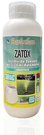 Sandokan, Insetticida Concentrato Zanzare Giardino, Liquido per Impianti Nebulizzatori Automatici Automizer e Pompe Manuali, Abbattente Tigre Pappataci Zecche con Geraniolo, Made in Italy (500 ml)