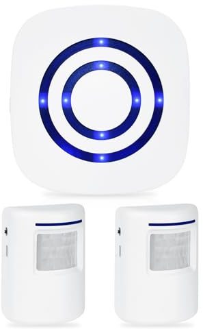Détecteur de Mouvement, Sensor Alarme sans Fil au 3 Niveau Volumes, Sonnette sans Fil avec 2 Capteur et 1 RécepteurDetecteur de Passage pour Maison, Magasin, Bureaux, Garage, Porte