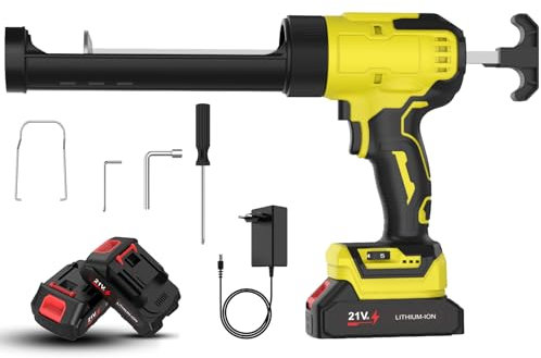 Kit de batería, compatible con baterías Makita 18 V, pistola de cartucho, eléctrica con 6 velocidades ajustables, luz LED, pistola de silicona para sellado, espátulas (1 batería amarilla)