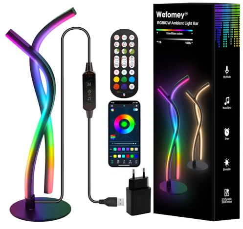 LED Nachttischlampe RGB Warmweiß, Dimmbar Metall Atmosphäre Dekolampe Spiral Tischlampe Modern, App Steuerung, Nachtlicht Mit Musiksynchronisierung,für Arbeitszimmer Wohnzimmer Schlafzimmer Nachttisch