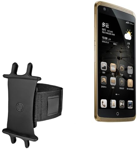 BoxWave Holster Compatible with ZTE Axon Lux - ActiveStretch Sport Armband, Adjustable Armband for Workout and Running - Jet Black