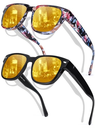 TJUTR 2Pack Nachtsichtbrille Damen, Polarisierte Überbrille für Brillenträger, Gelbe Blendschutz Nachtfahrbrille für Autofahrer