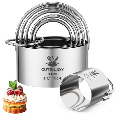 CUTENJOY Cookie Cutters (5 Pieces/Set),Round Biscuit Cutter Set with Handle and Big Ring, Professional Baking Dough Cutter Tools for Cakes, Sandwiches, Donuts, Dumplings
