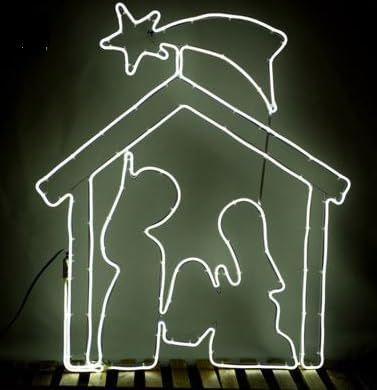 Presepe Nativita' luminosa capanna con 360 led con flex led neon luce neutra per esterno, 85x75 cm, con lunghezza cavo 1,5 metri