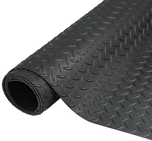 Garagenbodenmatte 4 x 16,4 ft 2,5 mm dick Diamantplatte Hochbelastbar PVC-Garagenbodenrolle 65 sqft für Garage, Lager, Keller, Fabrik, Anhänger, Schwarz