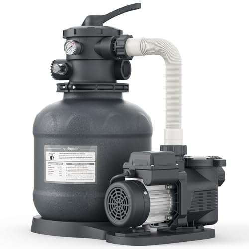 Vidapool Sand Filter Pump for Above Ground Pool, Pool Pumps Above Ground with Timer, Pool Sand Filter with 6-Way Valve, Efficient Filtration, 13in, Up to 13,000 Gallons