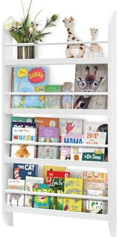 GREENSAPPIRE Kinderbücherregal mit Aufbewahrungsfach – Regenbogenfarben Bücherregal aus weicher Leinwand für Kinderzimmer Perfekt für kleine Leser und Aufbewahrung (Weiß)