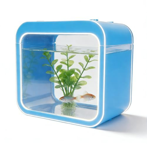 Mini Aquarium mit LED Licht, Abnehmbarer Aquaponik Fischbehälter 135x80x125mm - Automatischer Farbwechsel, Ideal für Büro und Zuhause