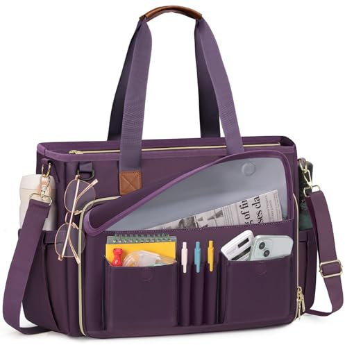 RAINSMORE Lehrertasche Damen Groß 15.6 Zoll Laptoptasche Arbeitstasche mit Isolierter Tasche für Krankenschwester, Uni Tasche für Schule Büro Business Schwarz