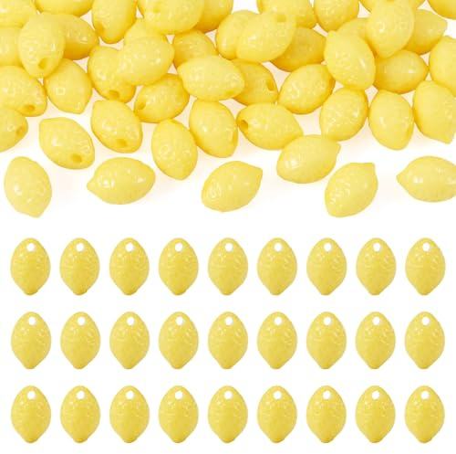 Bestewelry Parti med 50 akrylpärlor i citronform med frukttema för tillverkning av smycken, armband, halsband, örhängen, smycken, citrongult