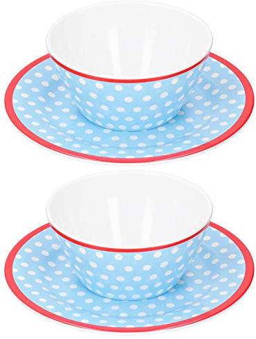 NBVGHPSRW Set di 4 insalatiere, stoviglie in melamina a pois azzurri, set di piatti da frutta con superficie liscia per uso domestico in ristorante, include 2 ciotole e 2 piatti, resistente