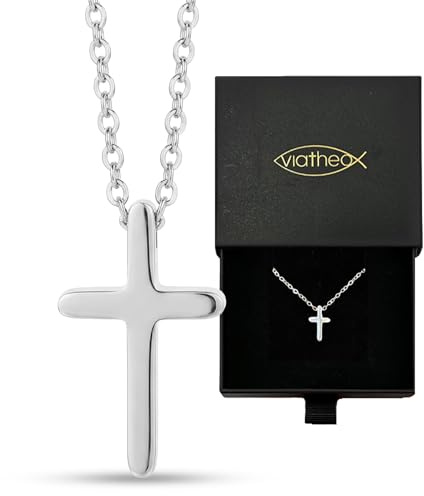 Viatheo Kreuzkette – Zarte Halskette mit feinem Jesus Kreuz Anhänger, hochwertige Silberkette für Herren und Jungen, dezenter christlicher Schmuck für Alltag und Geschenk