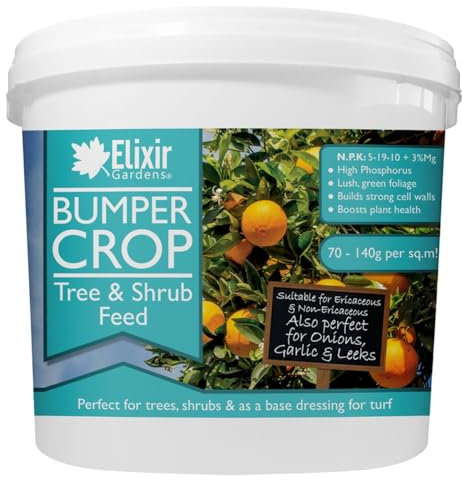 Elixir Gardens Bumper Crop Tree, Shrub & Hedge Fertiliser | 500g-25kg Weights Available in Bags & Tubs | Slow Release Phosphorus Root Feed | 15kg Tub | Treats over 200sqm
