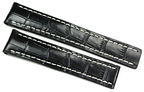 RIOS1931 20mm Herren Uhrenarmband Leder Krokodil Prägung Schwarz für Breitling Faltschließe Riemen, Riemen