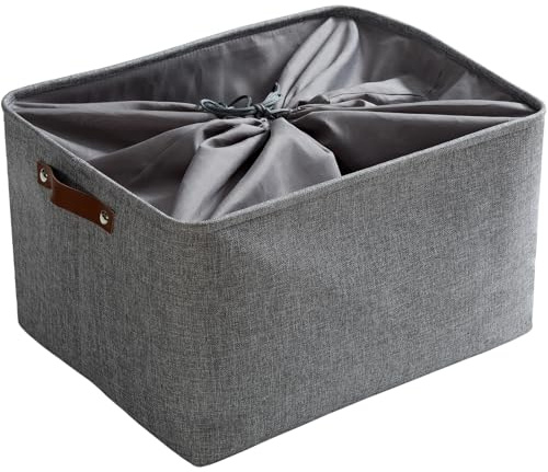 Mangata Faltbare Aufbewahrungskörbe mit Deckel, Grau Canvas-Stoff Aufbewahrungsbox für Spielzeug, Kleidung, Zuhause, Regale (Waschbar, XLarge)