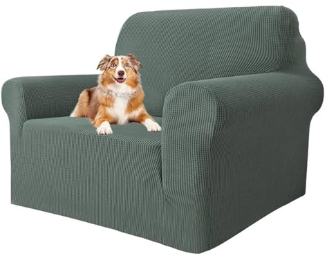 MAXIJIN Stuhlhusse, dehnbar, für Wohnzimmer, universal, 1 Stück, mit Jacquard-Armen, Schutz für Stühle für Hunde, Sofa, Sesselbezug (1-Sitzer, Grün mit Punkten)