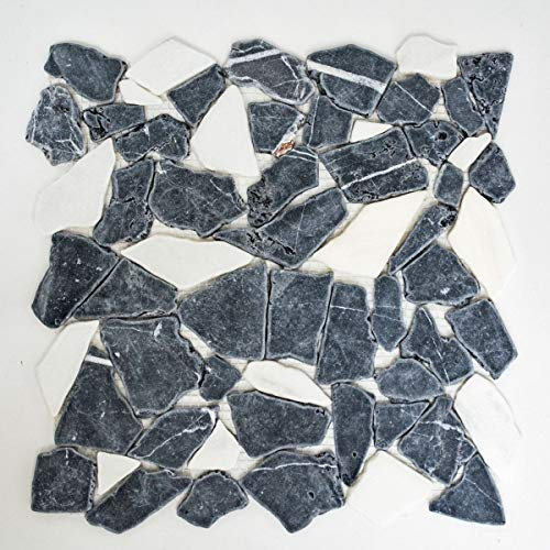 Mosaik Fliese Marmor Naturstein weiß schwarz Bruch Ciot Nero Bianco MOS44-0204_f