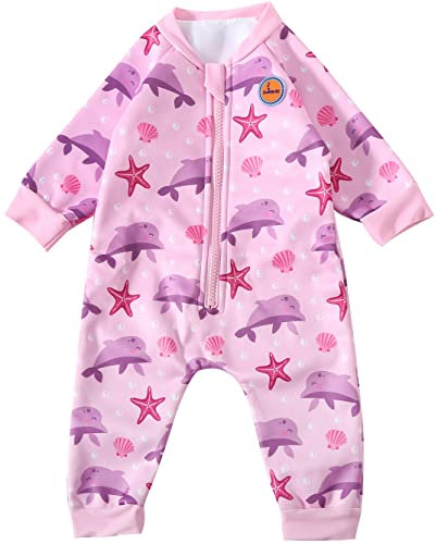 Swimbubs Baby Schwimmen Warmer Anzug Jungen Fleece Gefütterter Neoprenanzug Mädchen UV UPF50 Sonnenschutz Badeanzug (3-6 Monate, Pink Dolphin)