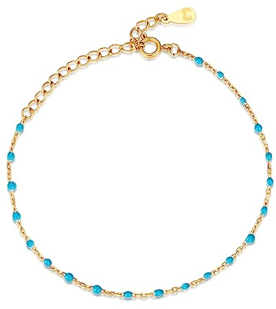 MARLION JEWELS Bracelet de cheville pour femme avec inserts en billes colorées, bracelet de cheville pour femme en acier chirurgical plaqué argent sterling / or élégant et sophistiqué. Bijoux pour