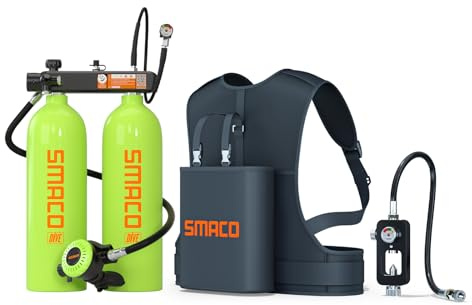 SMACO Mini Tauchflasche 2L Doppel Tauchflaschen Sauerstoffflasche Taucherflasche Klein Doppeltauchflasche für Unterwasseratmung Sauerstofftank 2 x 2L für Notfallrettung Bootsreinigung S700 Max
