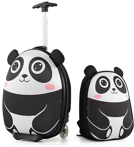 GOPLUS 2 TLG. Kinderkoffer mit Rucksack Kinder Reisekoffer Set Kinder Trolley Kinder Gepäck (Panda)