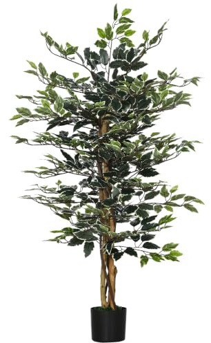 HOMCOM Artificial Ficus Tree in Pot 130cm Tall Fake Plant, Green | Lifelike Leaves, Natural Trunks, for Indoor