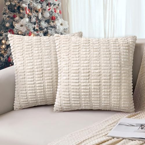 AUAUY Fundas Cojines 40X40cm Beige, 2 Piezas de Pana SúPer Suaves Para Sofá, Almohadas Decorativas Modernas Para DecoracióN de Primavera Del Hogar