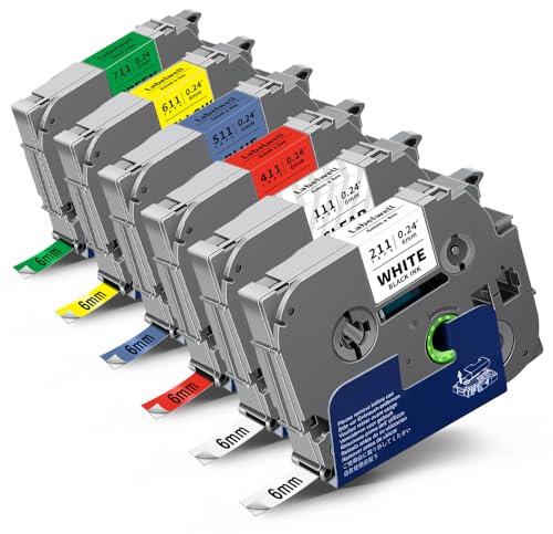Labelwell kompatible für Brother P-touch Bänder TZe-211 TZe-111 TZe-411 TZe-511 TZe-611 TZe-711 Schriftband 6mm TZ Laminated Tape für Brother Ptouch H105 H107B 1000 H100LB E110 D210 D400 H100R D600