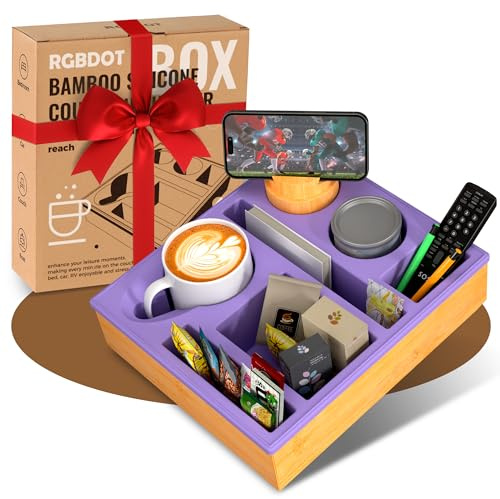 RGBDOT Bandeja Portavasos para Sofá - Bandeja Organizadora para Sofá, Bandeja de Playa de Silicona con Portavasos, Portabebidas para Sofá y Cama y Mesa Bandeja para Sofá para Aperitivos(morado)