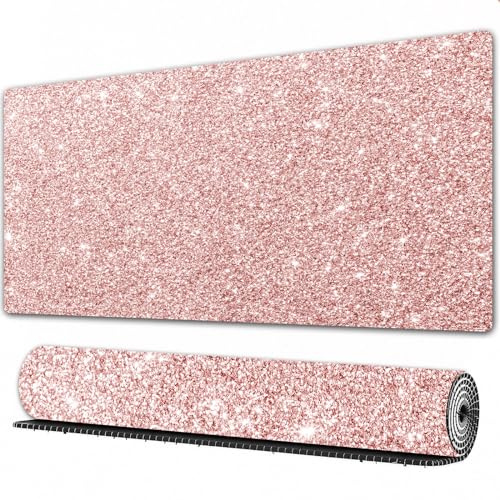 EOMKSE Mauspad Verlängertes Großes Mauspad Schreibtischauflage Genähte Kanten Gummibasis Roségoldener Glitzer Verschwommener Glitzer Gaming-Mauspad 40x90 cm