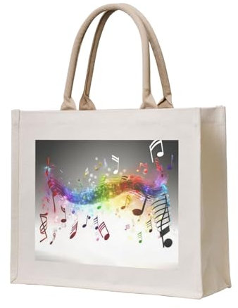 YWSOTRE Springende Musiknoten Druck, Tragetasche Canvas-Tasche Einkaufshandtasche Einkaufstüten, Mehrzweck-Schultertaschen
