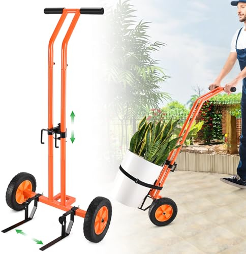 Plant Caddy with Wheels, Heavy Duty Plant Dolly Cart with Adjustable Grabbing Arm and Suction Cups for Plant Pots, Garden Pot Mover Trolley Cart with Strap, Ideal for Indoor and Outdoor Use, Orange