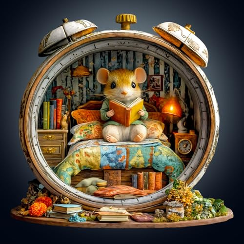 Wooden Puzzles for Adults, 255pcs Wood Alarm Clock Mouse Puzzle, Unique Animal Shape Puzzles with Wood Box, 34 * 32.7cm Wooden Puzzle for Family Game and Birthday Gifts for Friend