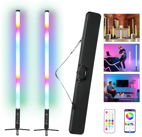 TAOXIRGB 2 Pack 360 RGBW Tube Light Bar Rechargeable D40 5ft DJ Lights Professional Party Light Sticks for Outdoor Performance Live Stream Wedding Event Lighting